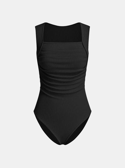 Women's Slim-Fit One-Piece Swimsuit, Casual Summer Swimwear, Plain Color Bathing Suit, Comfortable Moderate Fabric, Ideal for Be