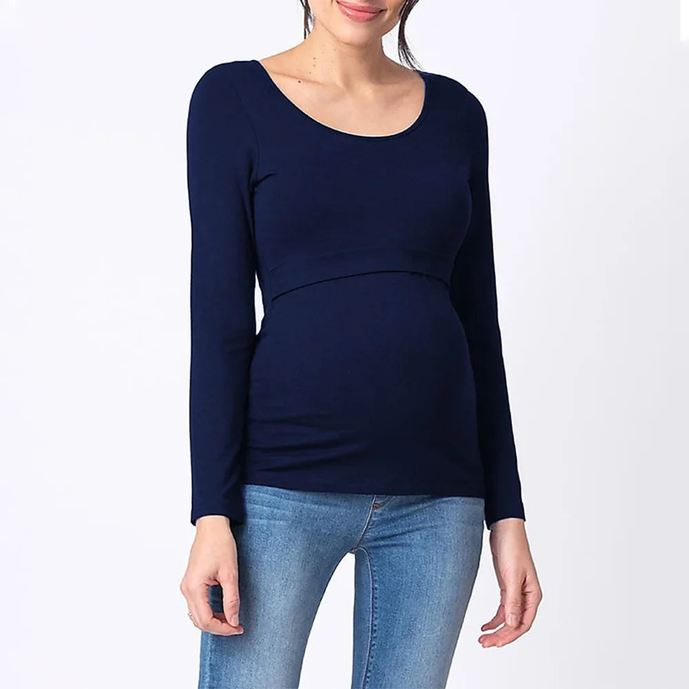 2024 Autumn Fashion New Women's Elegant Breastfeeding Top Pregnant Women's Wear Long Sleeve Casual Breastfeeding T-shirt