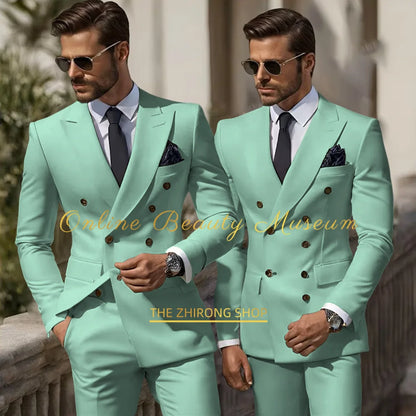 Formal Elegant Stylish Ivory Double Breasted 2 Piece Wedding Suits for Men, Classic Tuxedo Bespoke For Groom Prom Party Dress