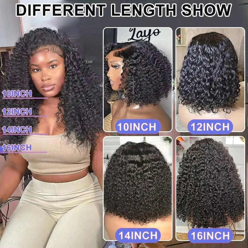 Kinky Curly Bob 13x4 4x4 Lace Front Human Hair Wig Deep Wave Short Bob 100% Human Hair Brazilian Natural Black Wigs For Women