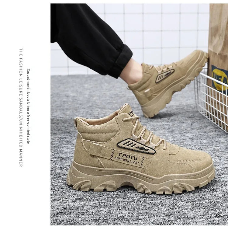 Spring Men's High Top Breathable Work Shoes Trendy All-Match Anti-Slip Wear-Resistant Sports Casual Labor Protection Shoes