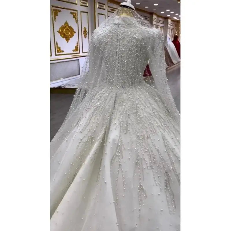 Long Sleeved Bride's Wedding Dress Luxurious Beaded Palace Style Luxurious Temperament Heavy Tailed Fluffy Skirt Customized