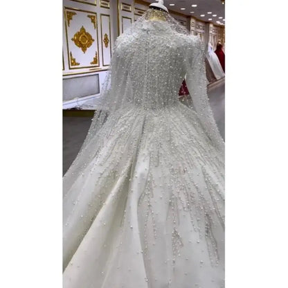 Long Sleeved Bride's Wedding Dress Luxurious Beaded Palace Style Luxurious Temperament Heavy Tailed Fluffy Skirt Customized