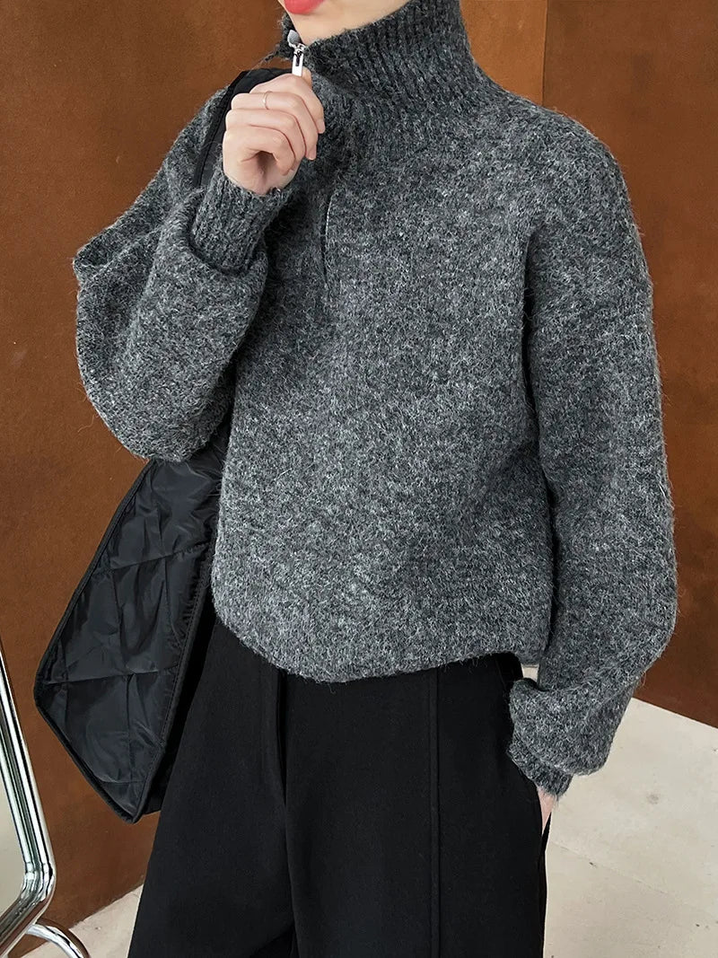 2026 Women Turn Down Collar Sweater Long Sleeve Zipper Design Warm Cardigans Clothes Tops For Women Winter Sweater Pull Femme