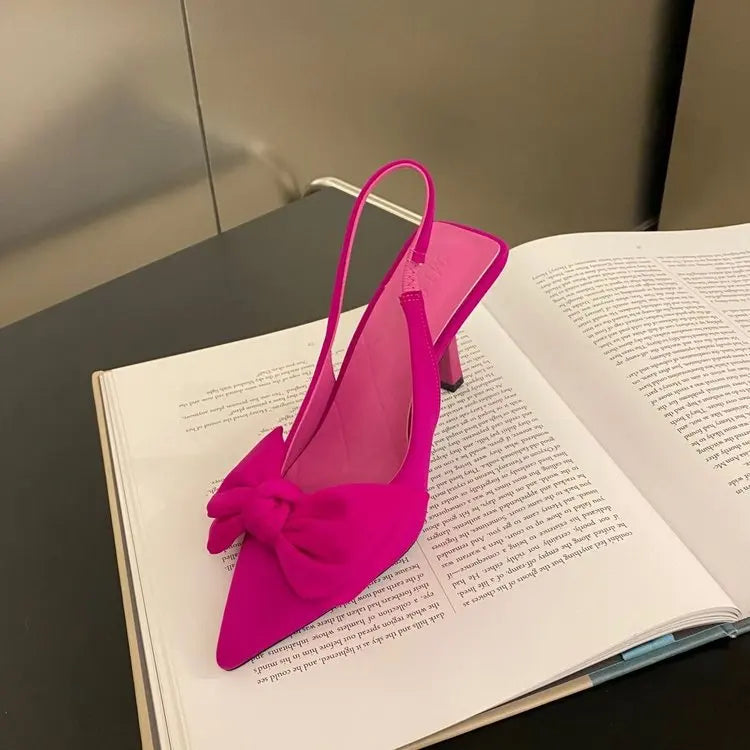 Women Shoes 2024 Spring New Butterfly Knot Women Slingbacks Heels Shoes Sexy Dress Thin Heel Pointed Toe Ladies High Heels Women