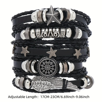 Fashion Bracelet Viking  Bracelet For Men Hand Bracelets Woven Skull Hand Jewelry Adjustable Leather Set viking man bracelet