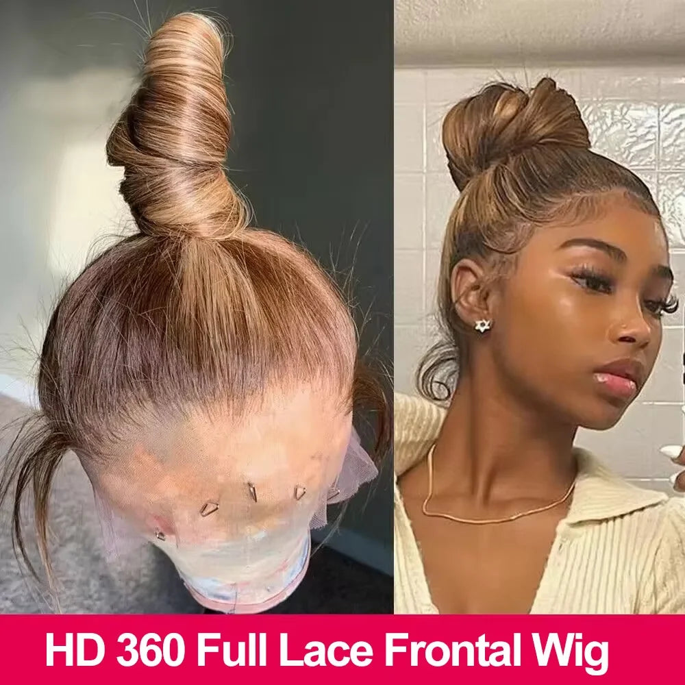 P4/27 Honey Blonde 360 Full HD Lace Frontal Wig 30 Inch Straight Lace Front Wigs Highlight Glueless Wig Human Hair Pre Plucked