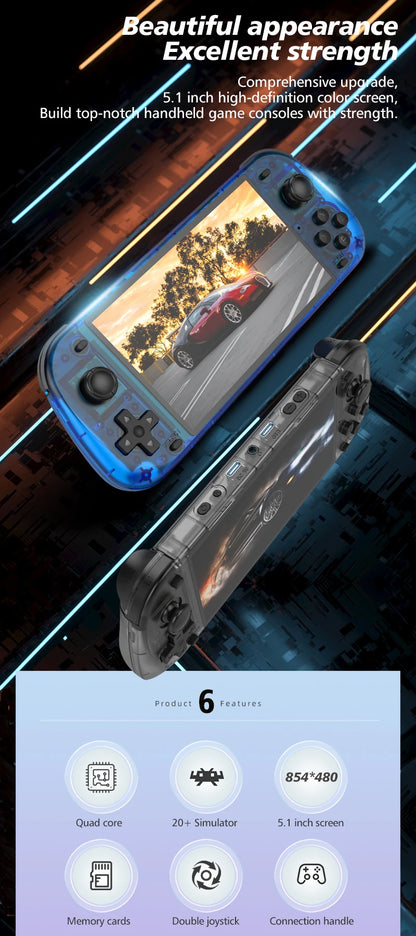 New R50S Retro Handheld Game Console 5.1 Inch Large Screen Linux System 854*480 4200mAh Video Gaming Player Boy Gifts