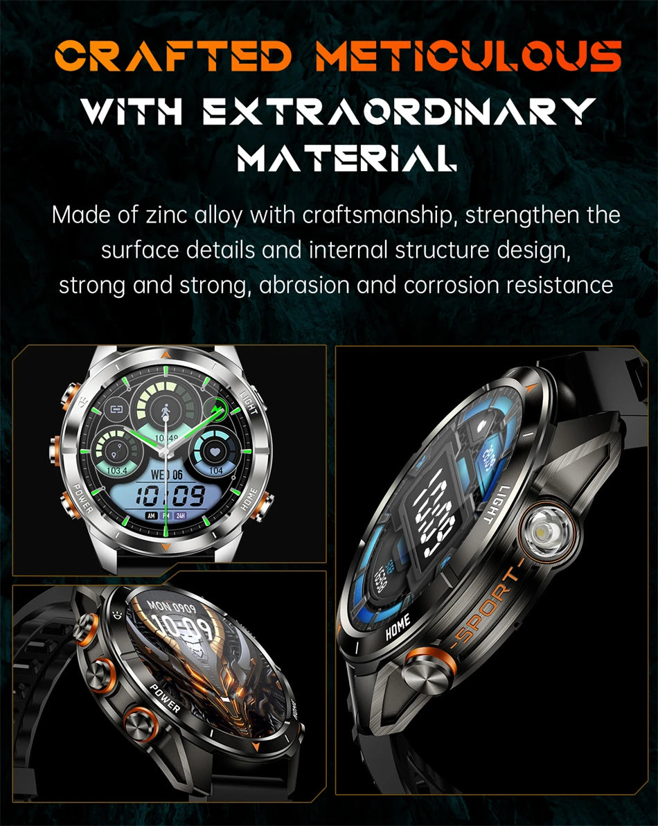 New Outdoor Sport Smart Watch Men 1.46" AMOLED Screen LED Flashlight 515mAh Battery 10ATM Waterproof Bluetooth Call Smartwatch