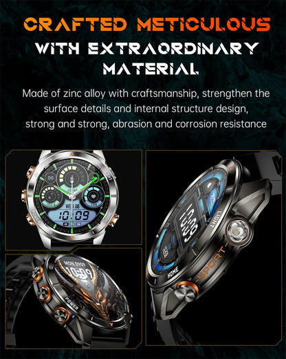 New Outdoor Sport Smart Watch Men 1.46" AMOLED Screen LED Flashlight 515mAh Battery 10ATM Waterproof Bluetooth Call Smartwatch