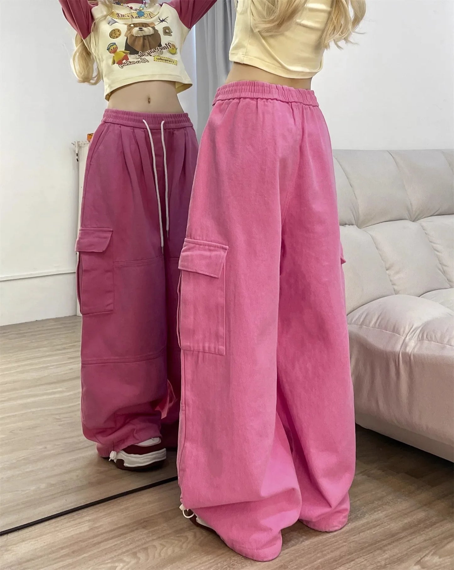 Deep Blue Pure Cotton Work Trousers Loose Wide Leg Floor-Length Women's Style Spring Summer Casual Pants Trendy Fashion