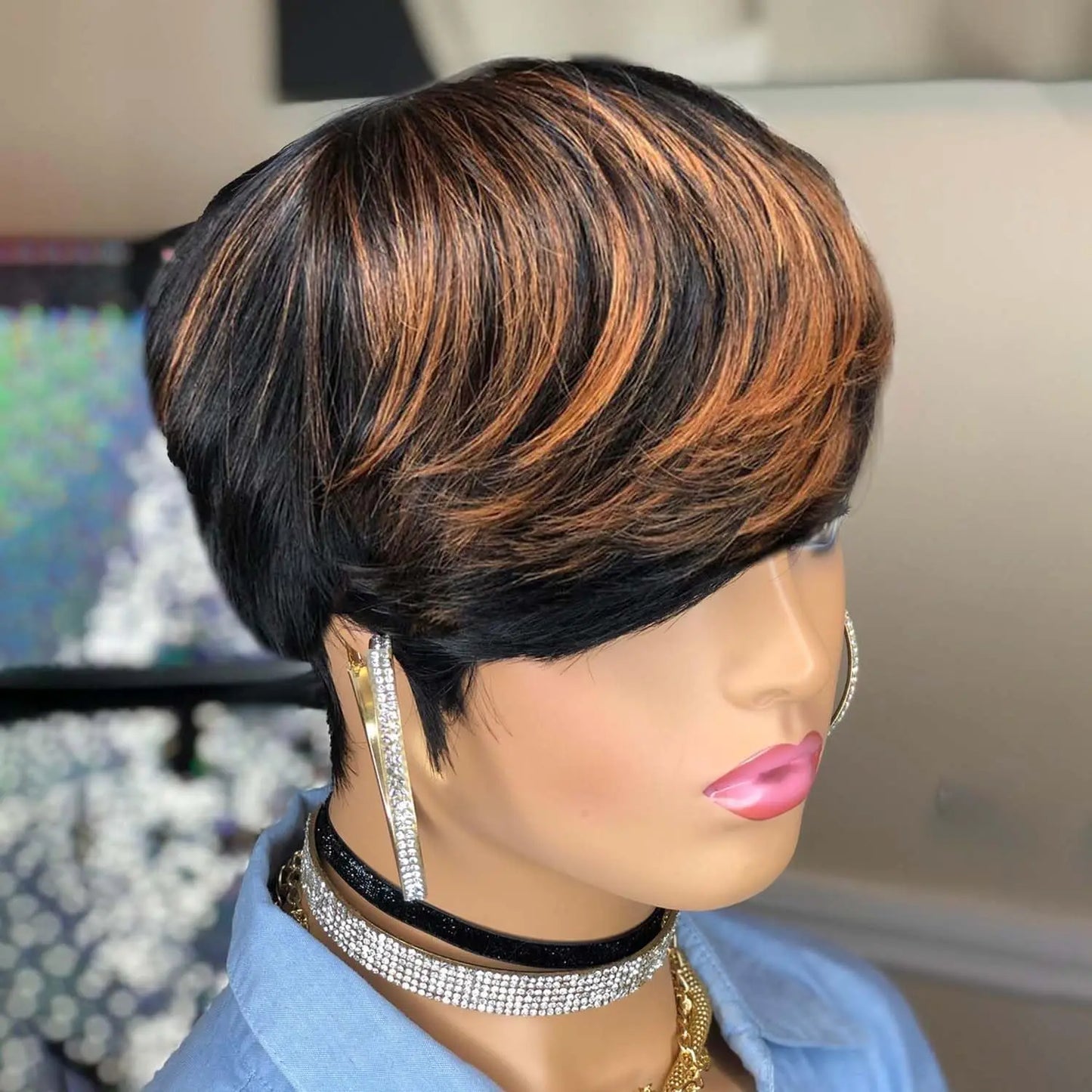 Pixie Cut Wig Human Hair Short Wig for Black Women Short Pixie Wig With Bangs full machine made  Wig