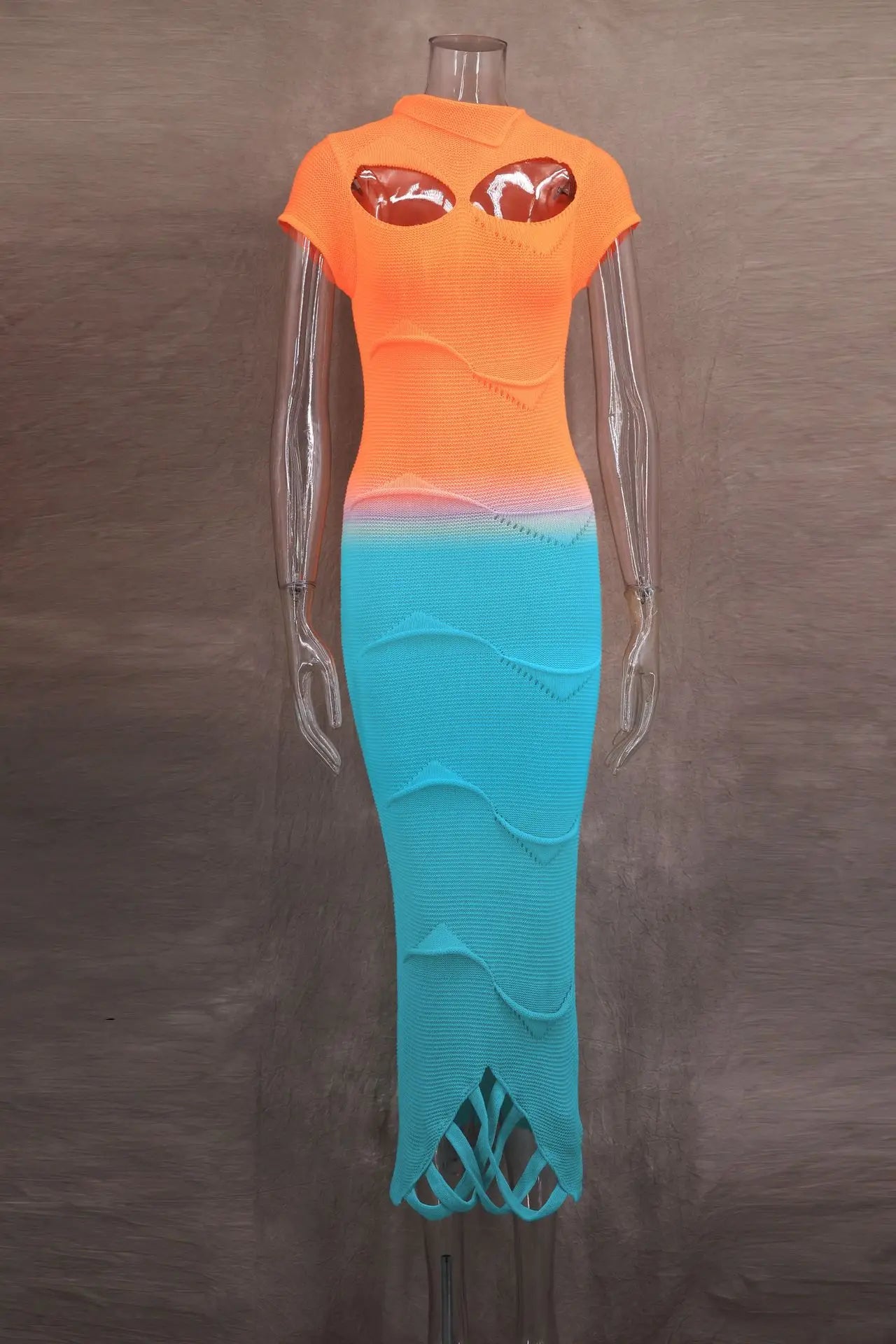 VEITCHE Fashion O-Neck Knitted Sweater Women Dress Pullover Sexy Gradient color Long dress 2025 & 2026 New Spring Summer Maxi Dresses