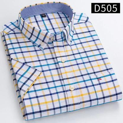 Plus size 7XL100%cotton oxford summer Casual Short sleeve shirts for men soft slim fit formal plain shirt white plaid clothes