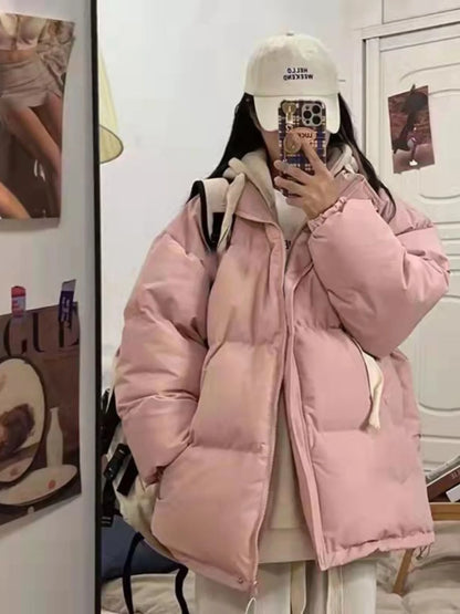 Loose Women's Cotton Jaet Bread Sle Lazy Faion Student Zipper Closure ort Length Regular Sve Long Sve Coat