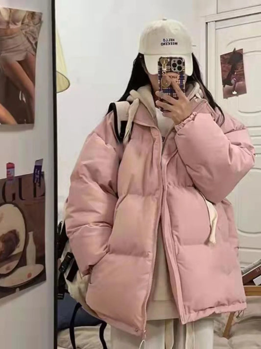 Loose Women's Cotton Jaet Bread Sle Lazy Faion Student Zipper Closure ort Length Regular Sve Long Sve Coat