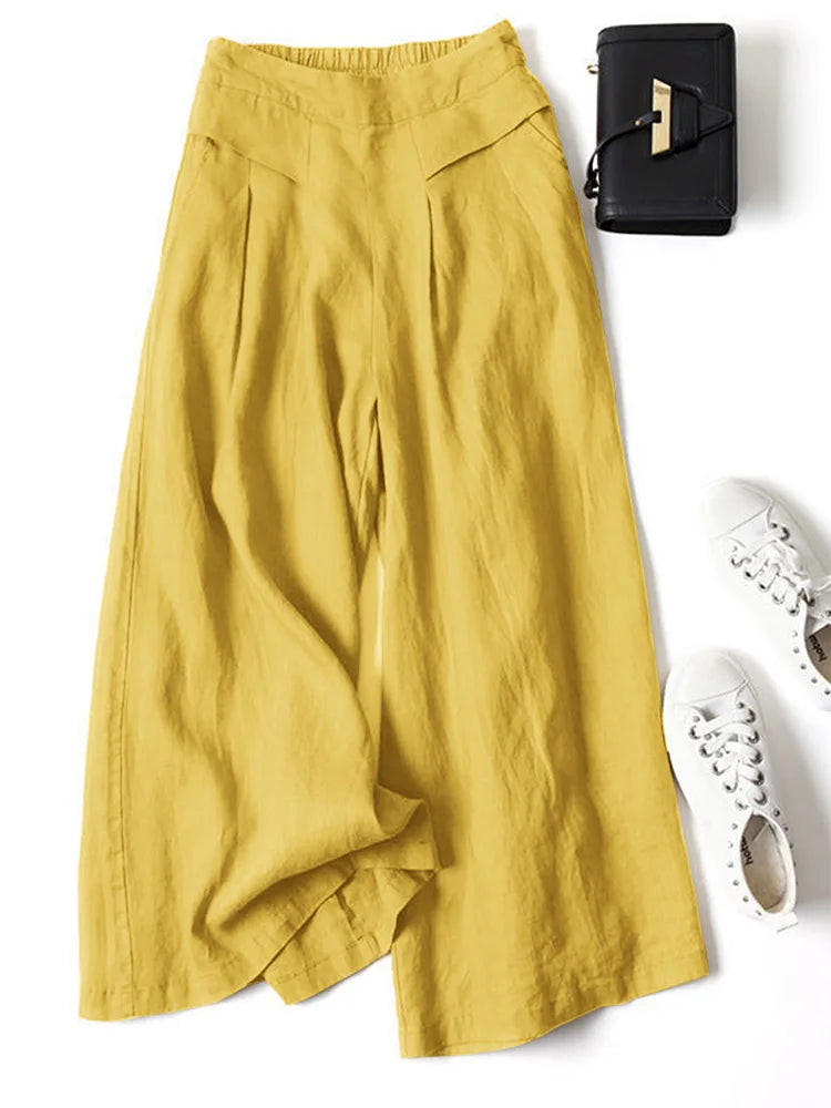 plus Size Women's Solid Color Elastic Waist Leggings Casual Loose Trousers Polyester XL-5XL Comfortable Fit 2025