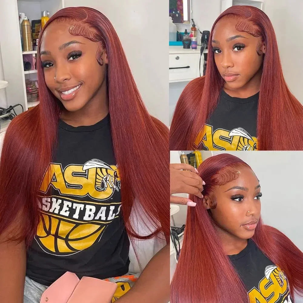 Reddish Brown Straight Wigs13x4 HD Lace Human Hair Wig Pre Plucked 30 inch Colored Lace Frontal Wigs  Brazilian 100%Human Wig