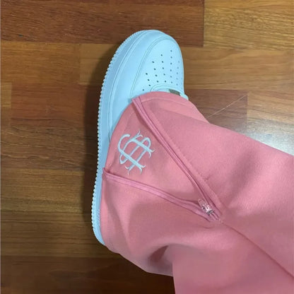 Y2k Retro Loose Straight Baggy Pants Men Tracksuit Pants Unisex Sweatpant Women Zip Embroidery Hip Hop Harajuku Casual Pant Goth