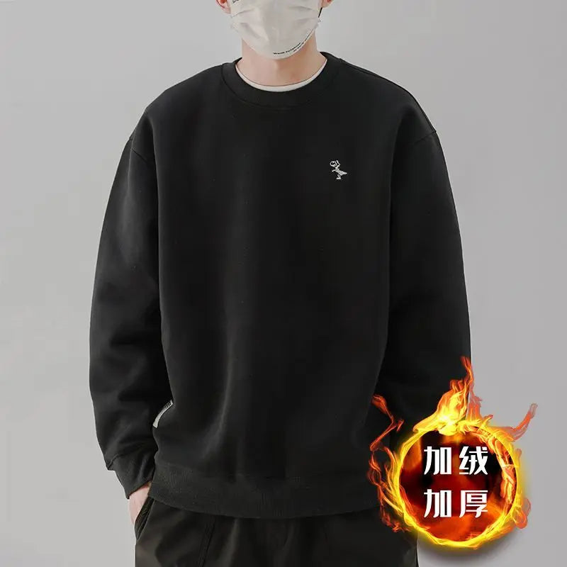 Heavy Sweatshirt Men's Autumn Trendy Embroidered American Long-sleeved Base Top Round Neck Loose Pullover