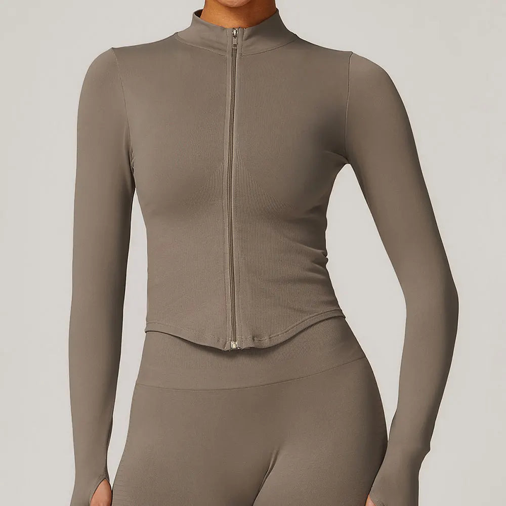 New Women Seamless Zipper Jacket Yoga Long Sleeved Gym Top Yoga Push Up Jacket Fitness Running Workout Sport Coat Women's Shirts