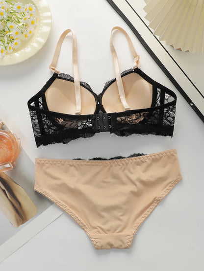 Women's sexy embroidered lace lingerie set with steel ring gathering push up daily casual close fitting bra set B2076