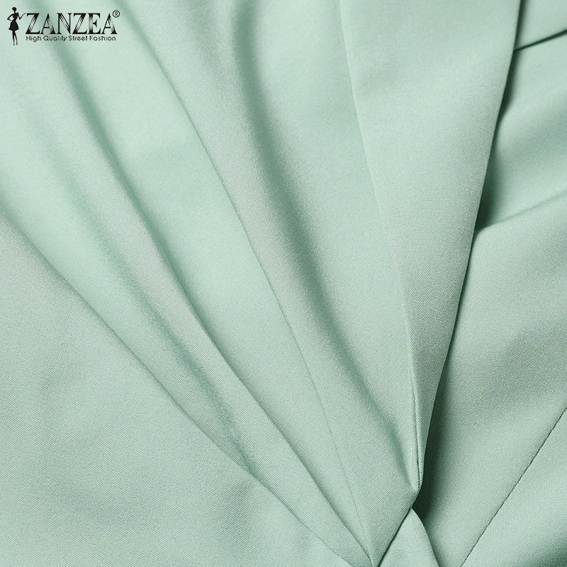 ZANZEA Elegant Office Lady Blazer Suits Women Classy Tied Waist Top and Pant 2pcs Outfit Streetwear Trend Commute Pant Sets 2025