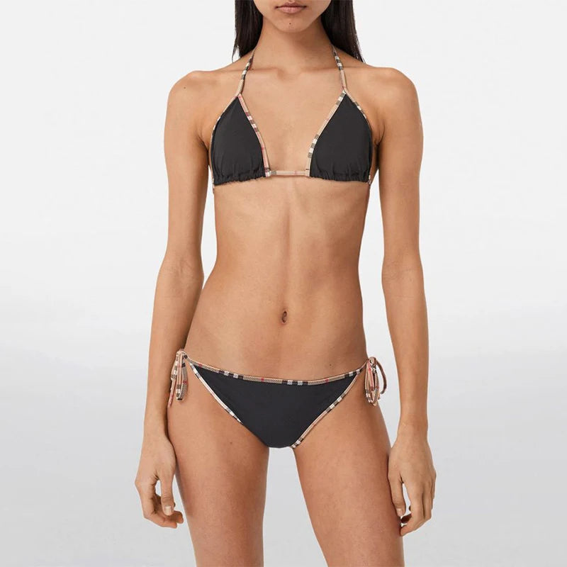 Check Bikini Sets Luxury Designer Brand Classic Print Swimsuit Two-piece Fashion Sexy Beach Swimwear 2025 Summer Women Clothing
