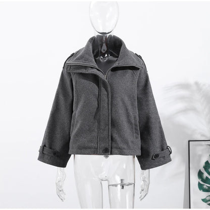 Casual Solid Loose Jackets Women Fashion Full Sleeve Single Breasted Stand Collar Short Coats Female 2025 Autumn Lady Outwears