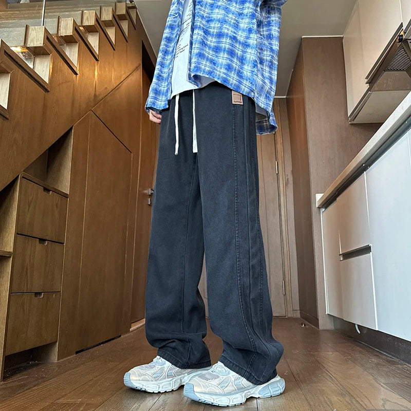 25ss Summer Vintage 190cm Men's Super long Pants 115cm Elastic Waist Straight Leg Breathable Drape Sportswear Casual Pants