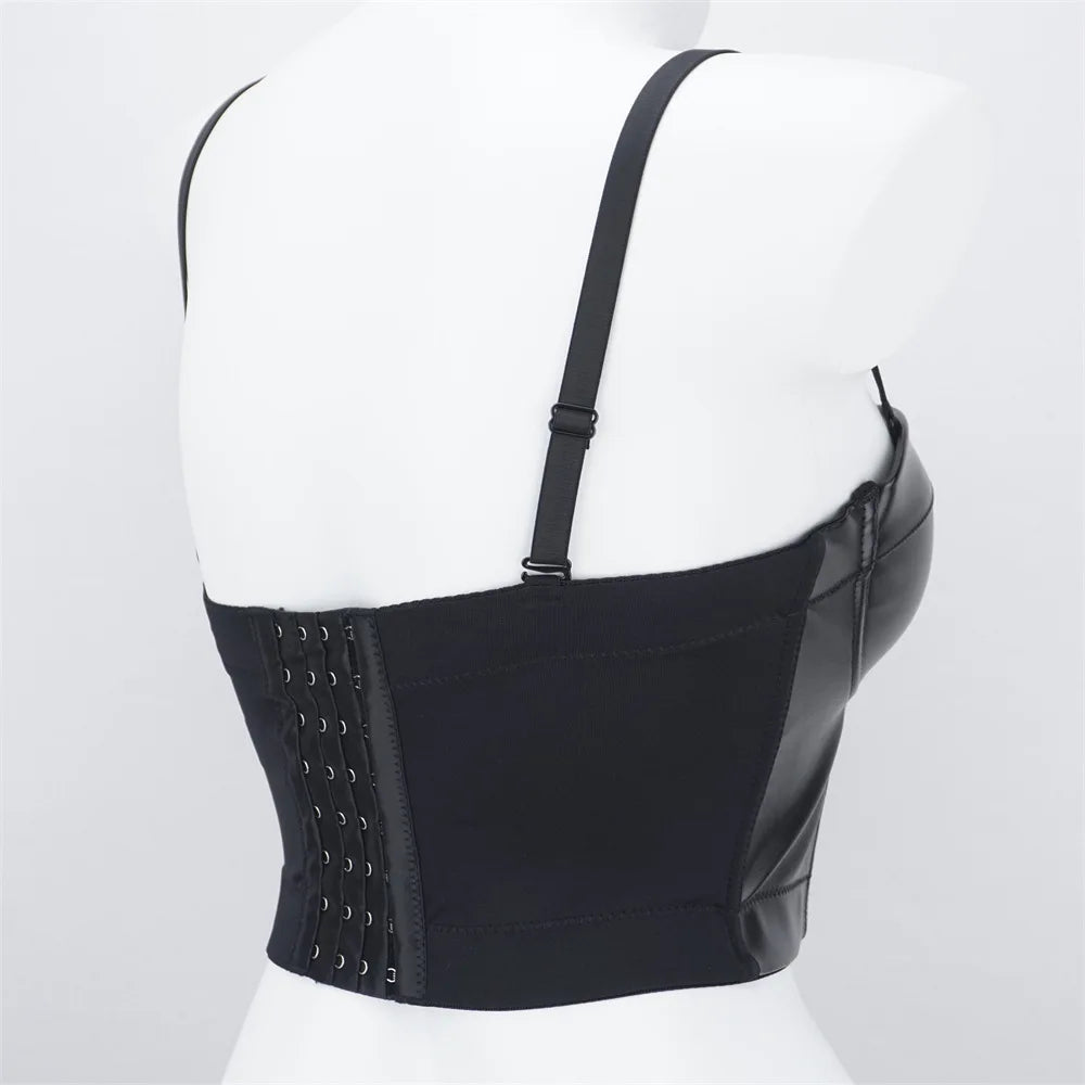 Stylish Wowen PU Leather Corset Imitation Leather Festival Clothing Bustier Lady Cropped Top Girls Punk Rock Club Party Camis