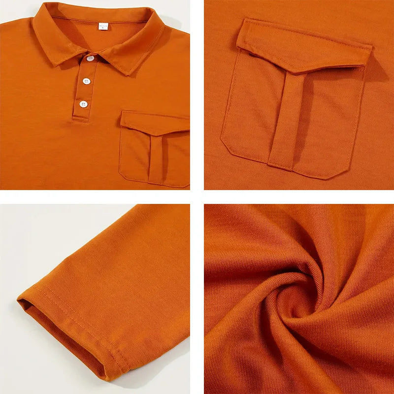 Spring and Autumn Men's Polo Shirt Lapel Pocket T-shirt Men's Business Casual Long sleeved European and American Plus Size