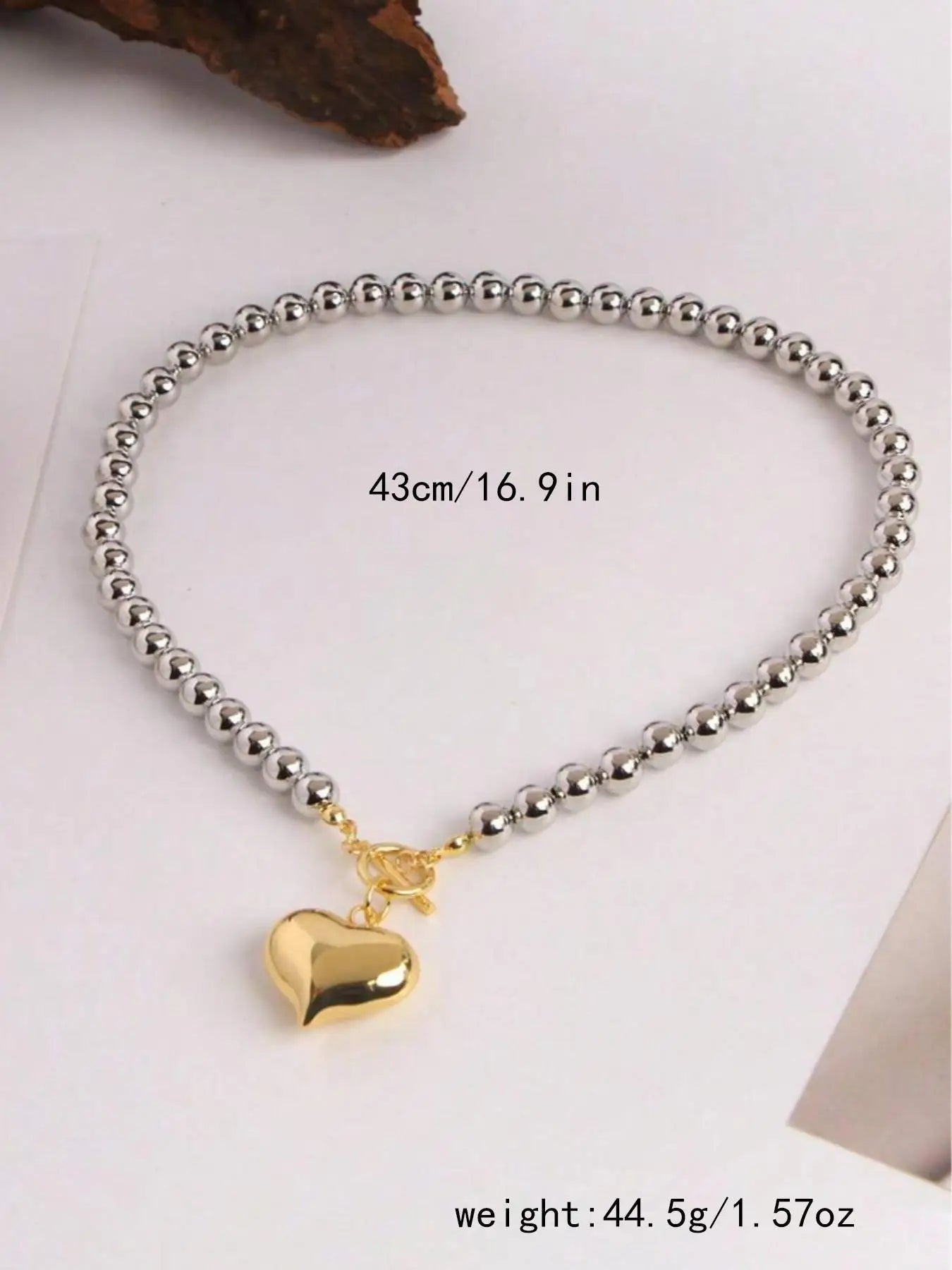 Y2k Stainless Steel Heart Pendant Bead OT Clasp Necklace For Women Men Fashion Geometric Charm Necklace Party Jewelry Gifts