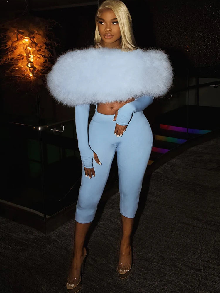 Nibber Furry Patchwork Jumpsuit Woman Slash Neck Sexy Hollow Full Sleeve Backless Slim Peach Hip Hottie Street Fashion Overalls