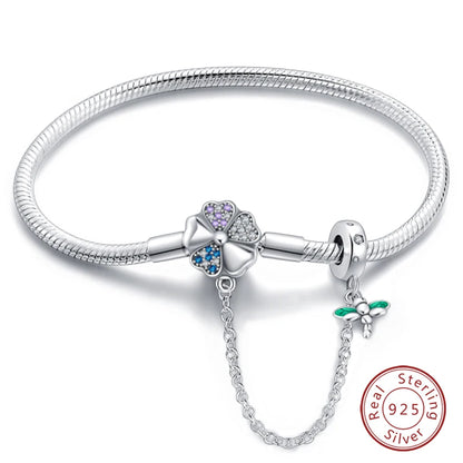 Bracelet Silver 925 Original 17-20CM Star Moon Sun Four Leaf Clover Green Zircon Bracelets Fit DIY Charms Birthday Jewelry Gifts