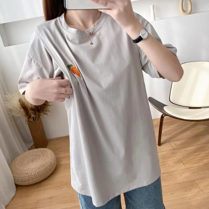 Maternity Nursing T-Shirt Top 98% Cotton Mother Nursing Tees Breastfeeding T Shirt for Pregnant Women Summer Pregnancy Top Wear
