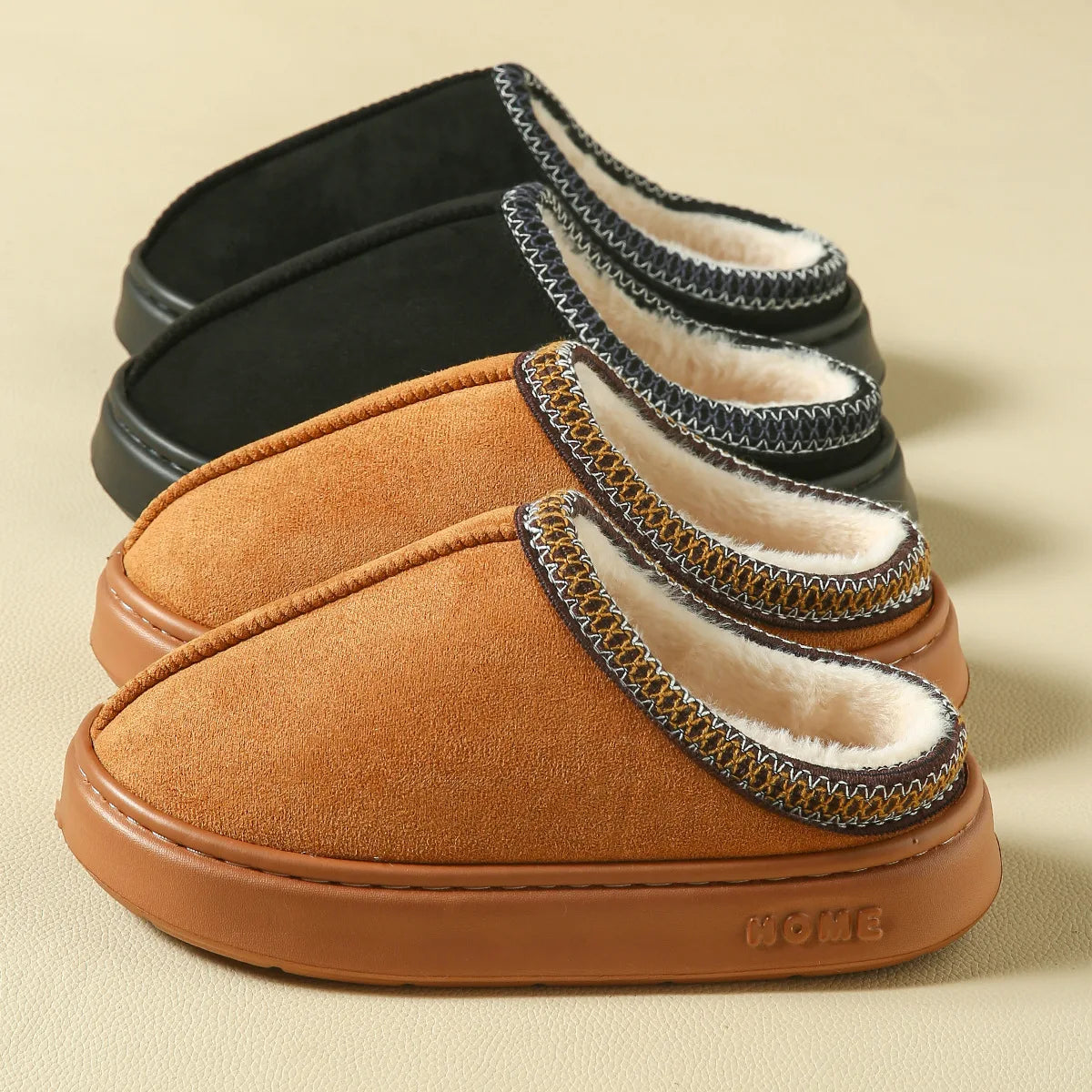 Pantoufles D'hiver Chaudes Pour Femmes, Intérieur En Peluche, Semelle Épaisse Antidérapante, Chaussures De Maison Chaudes Brodée