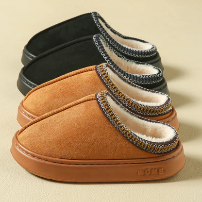 Pantoufles D'hiver Chaudes Pour Femmes, Intérieur En Peluche, Semelle Épaisse Antidérapante, Chaussures De Maison Chaudes Brodée