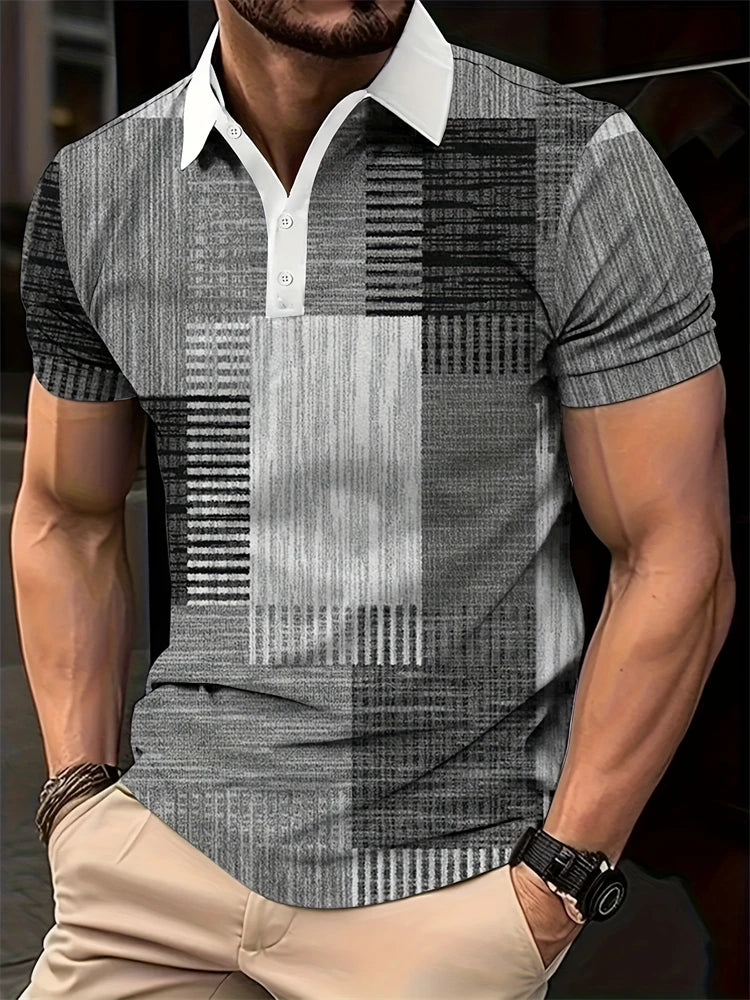 Summer Men's 3D Striped Polo Shirt Oversized Short Sleeve T Shirt Breathable Men's Clothing Casual Sports Street Mens Polo Shirt