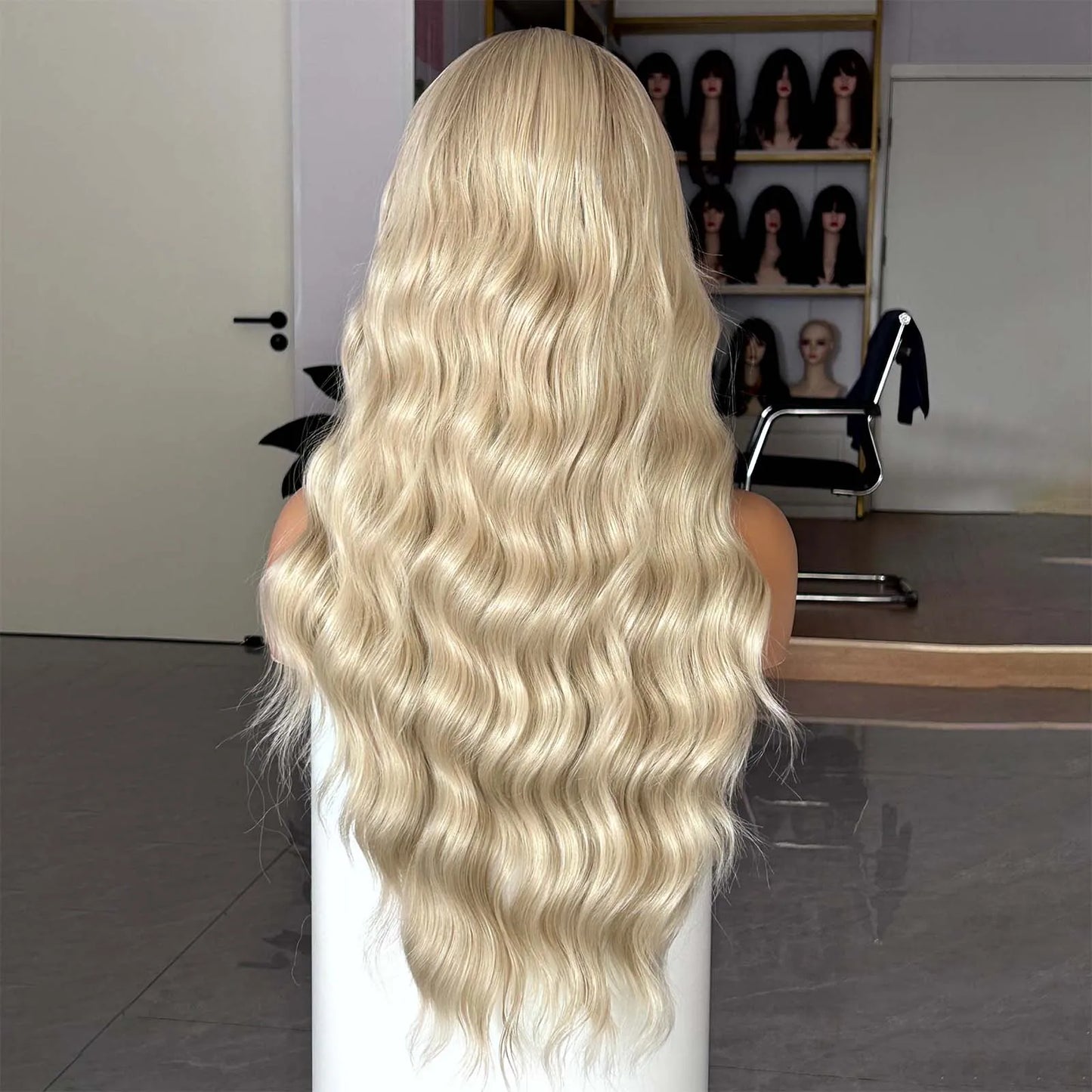 Long Blonde Brown Ombre Wig Long Curly Wavy Synthetic Lace Front Wig Middle Part 13X4 Loose Deep Wave Ash Blonde Wigs for Women
