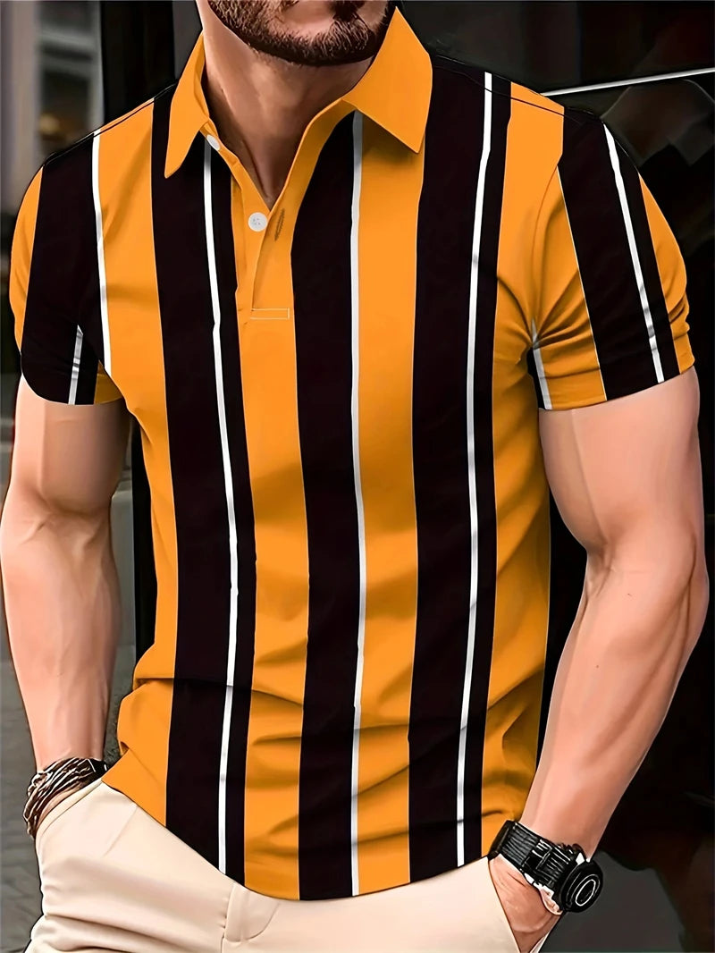Simple Vertical Stripes Polo Shirts Fashion Summer Short Sleeve 3D Printed Polo Shirt Casual Oversized Business Mens Clothing