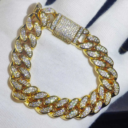 Luxury Jewelry Bling CZ Cuban Link Bracelet Two Row Zircon Copper Miami Cuban Bracelet Iced Out Hip Hop Men Women