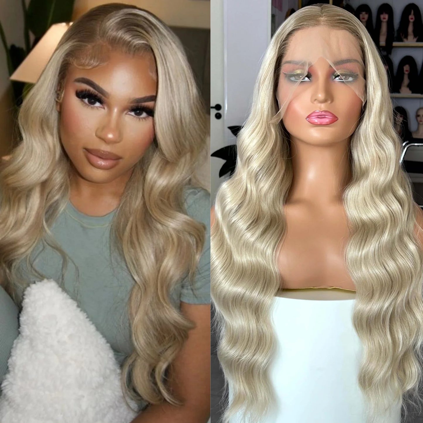 Long Blonde Brown Ombre Wig Long Curly Wavy Synthetic Lace Front Wig Middle Part 13X4 Loose Deep Wave Ash Blonde Wigs for Women