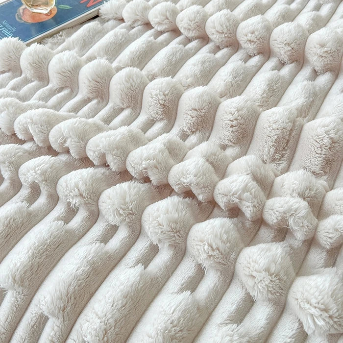 Imitation Rabbit Fur Blankets,Warmth Soft Fleece Velvet Bedspread,Beige Bed Cover Mulitfunctional Travel Drop Shipping 150*200cm