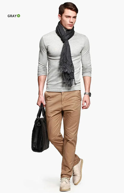 Korean Clothing Blouse Oversize Golf Wear Casual Full Cotton Men's Turtleneck Base Shirt Simple Solid Color Long Sleeve Tops Tee