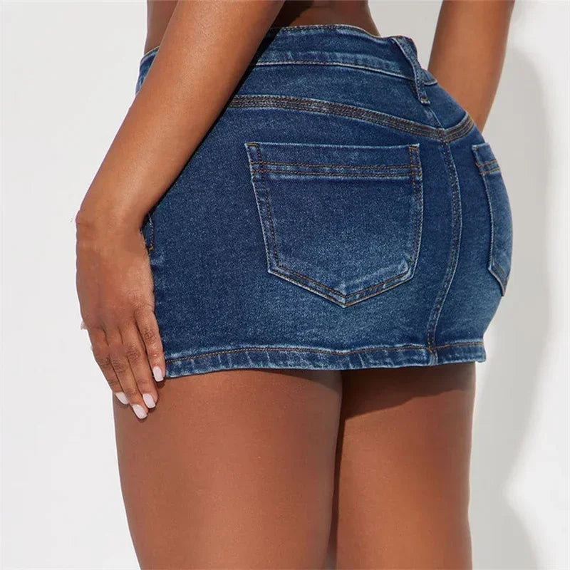 Sexy Slim Button Splice High Waist Ultra Short Skirt Women Summer Wrap Hip Denim Half-body Dress Female Casual Trend Streetwear
