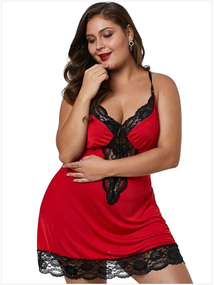 8XL Plus Size Sexy Lace Nightgown for Women Summer Pajamas Dress V Neck Bodydoll Sleeveless Nightdress Plumpy Female Homewear