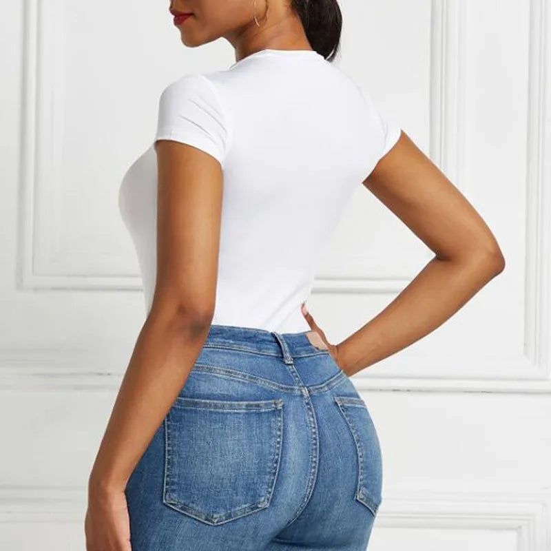 Women Sexy Summer Bodycon Bodysuit Fashion Casual Solid Short Sleeve Body Tops For Women Female Romper