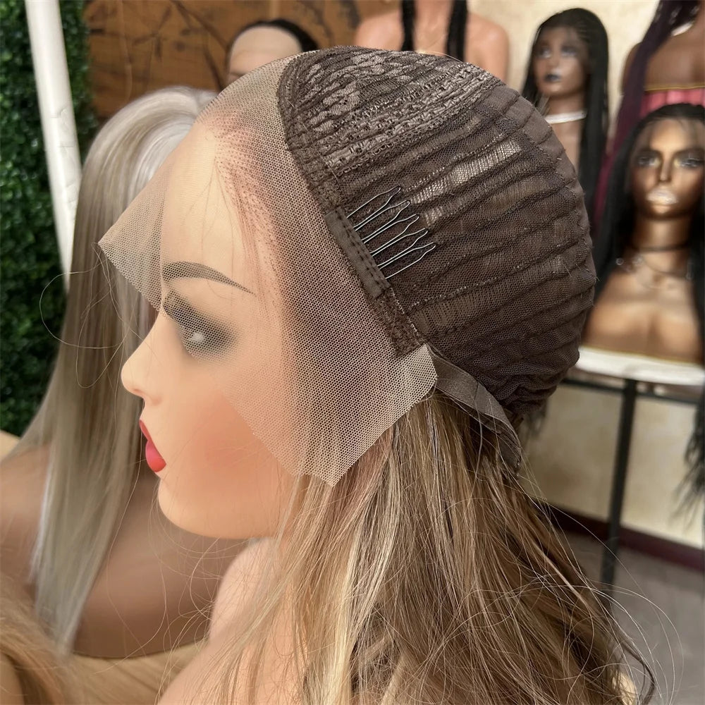 Long Blonde Wig for Women Middle Part Ombre Blonde Wavy Wigs Natural Looking Synthetic Heat Resistant Fiber Wigs for Daily Party