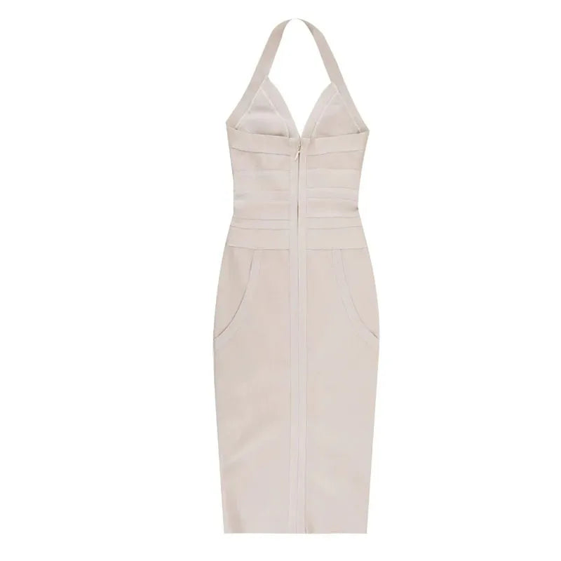 New women's fashionable neck hanging sexy suspender backless tight bandage dress 2026 elegant hip hugging dress